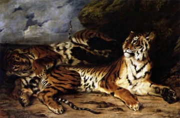  other Canvas - A Young Tiger Playing with its Mother Romantic Eugene Delacroix